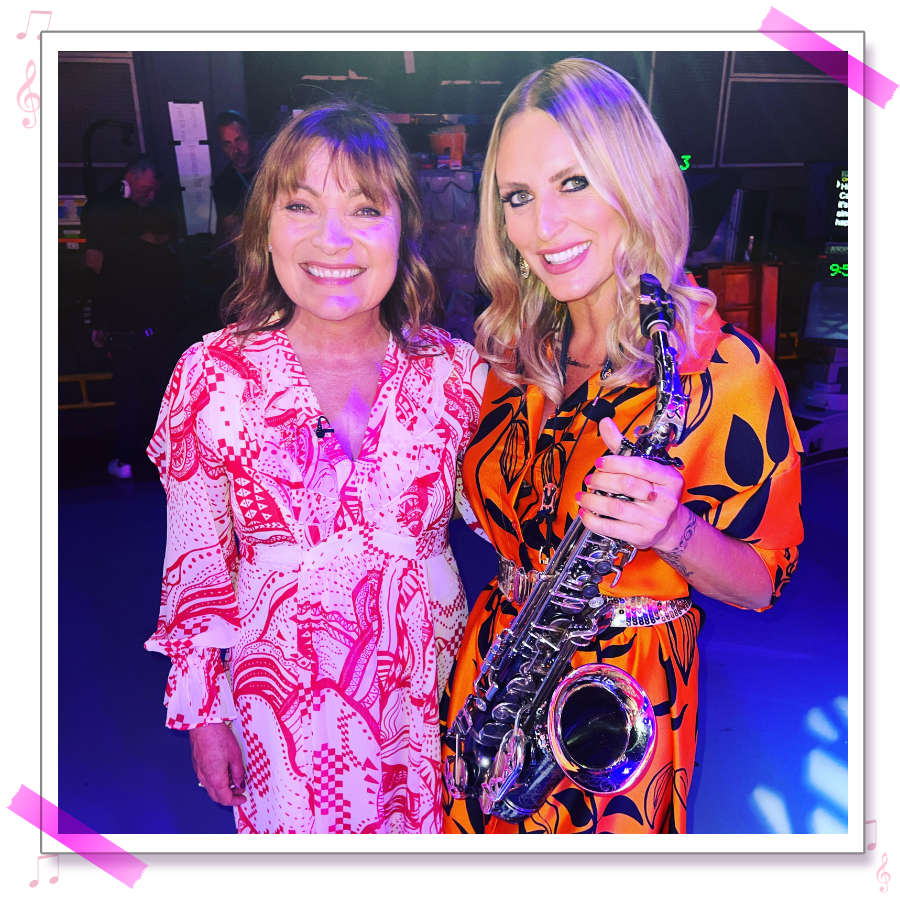 Kay holding her Sax with Lorraine on Lorraine's ITV show 2022